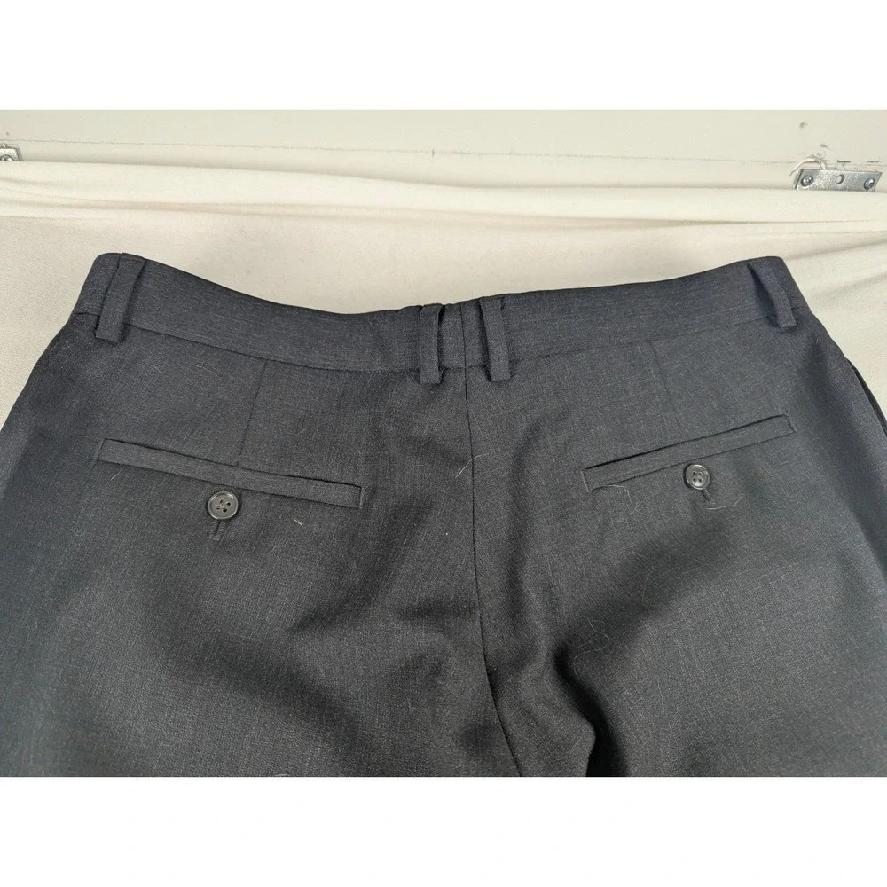 Pronto Uomo Mens Wool 44S 38x29 Charcoal Gray Flat Front Dress Pants Trousers